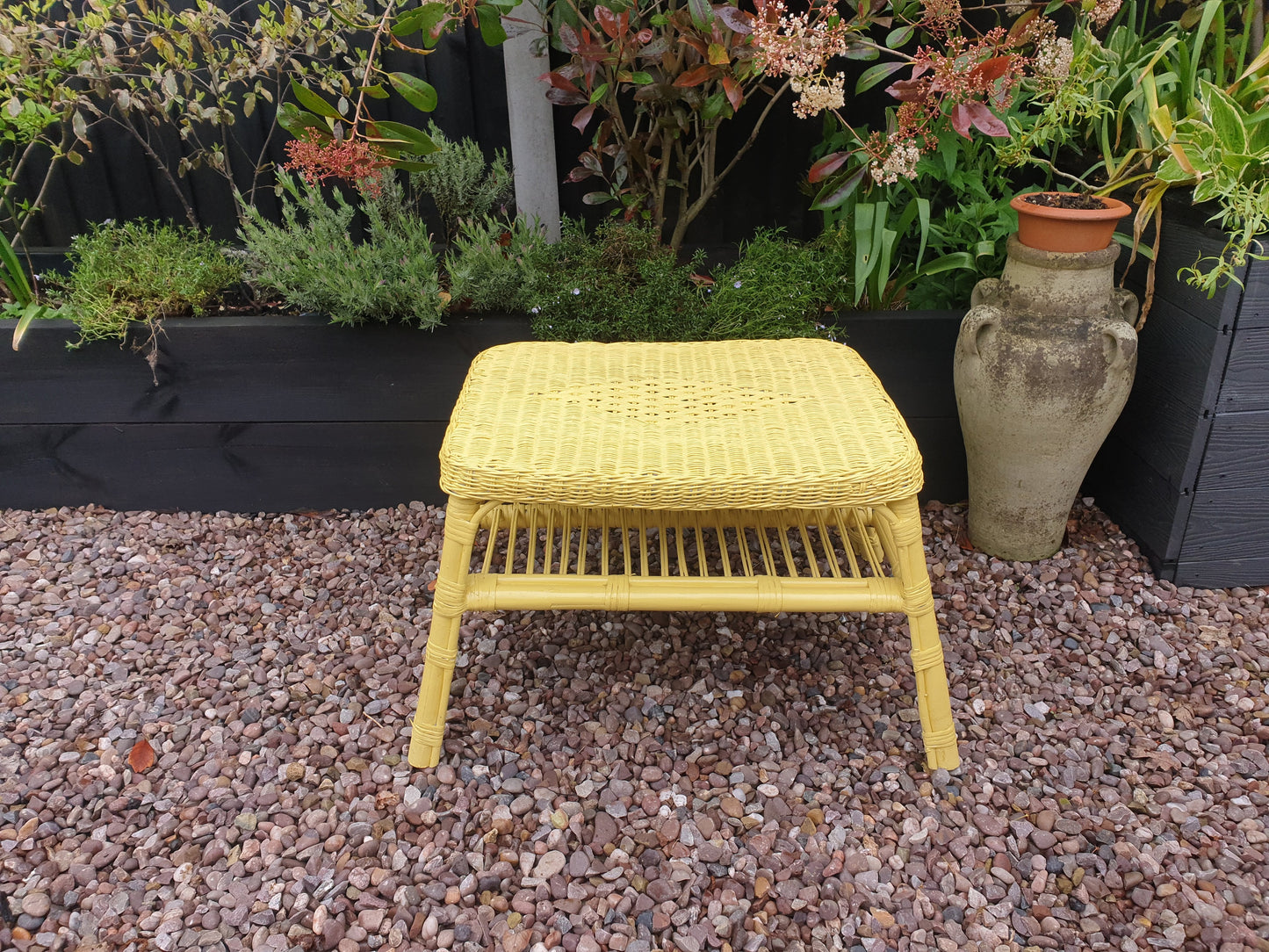 Vintage wicker and bamboo coffee table