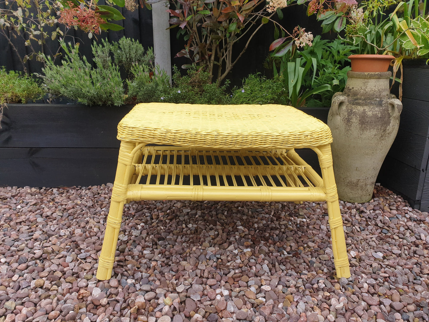 Vintage wicker and bamboo coffee table
