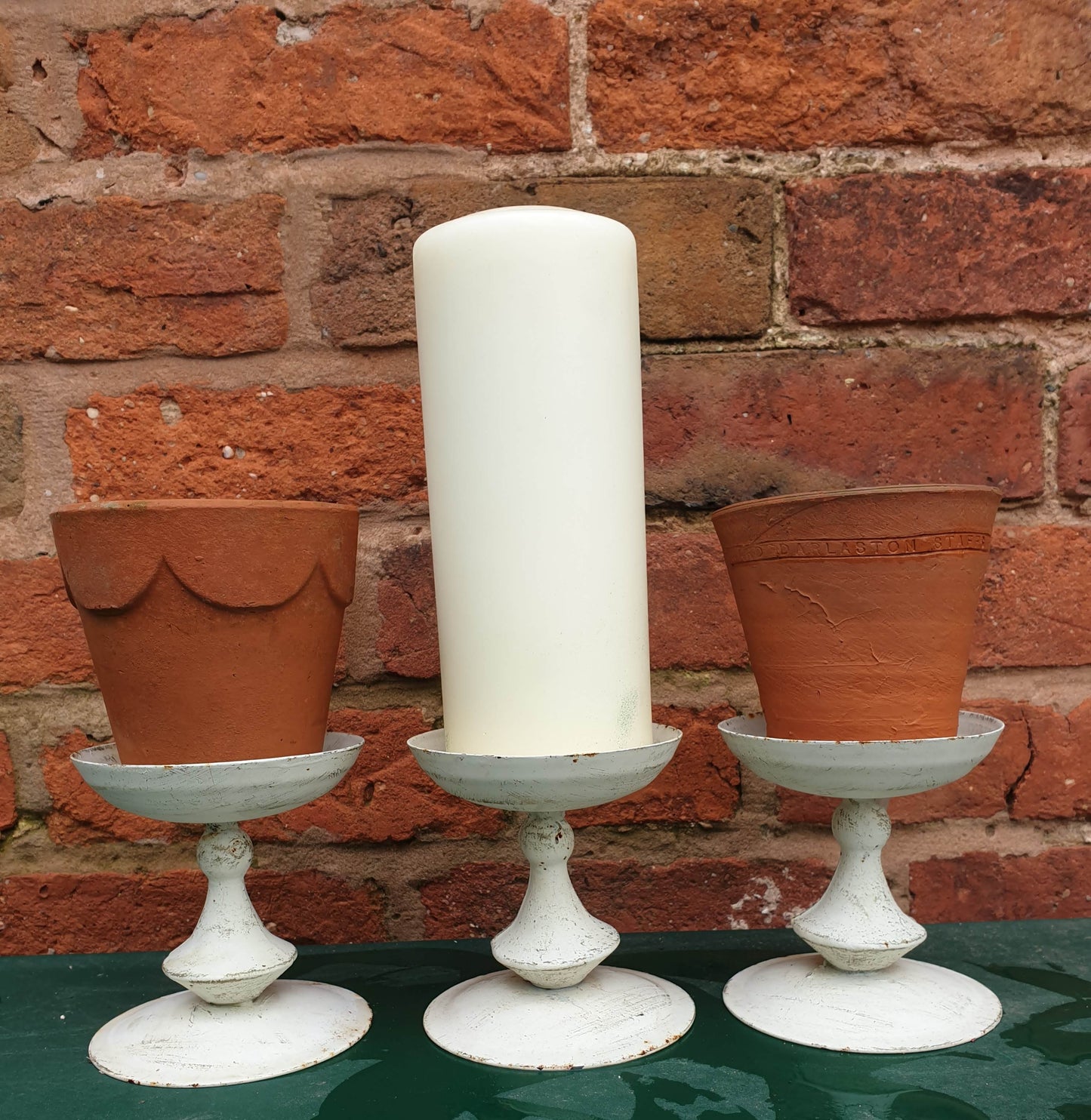 Cream distressed antique style candle holders