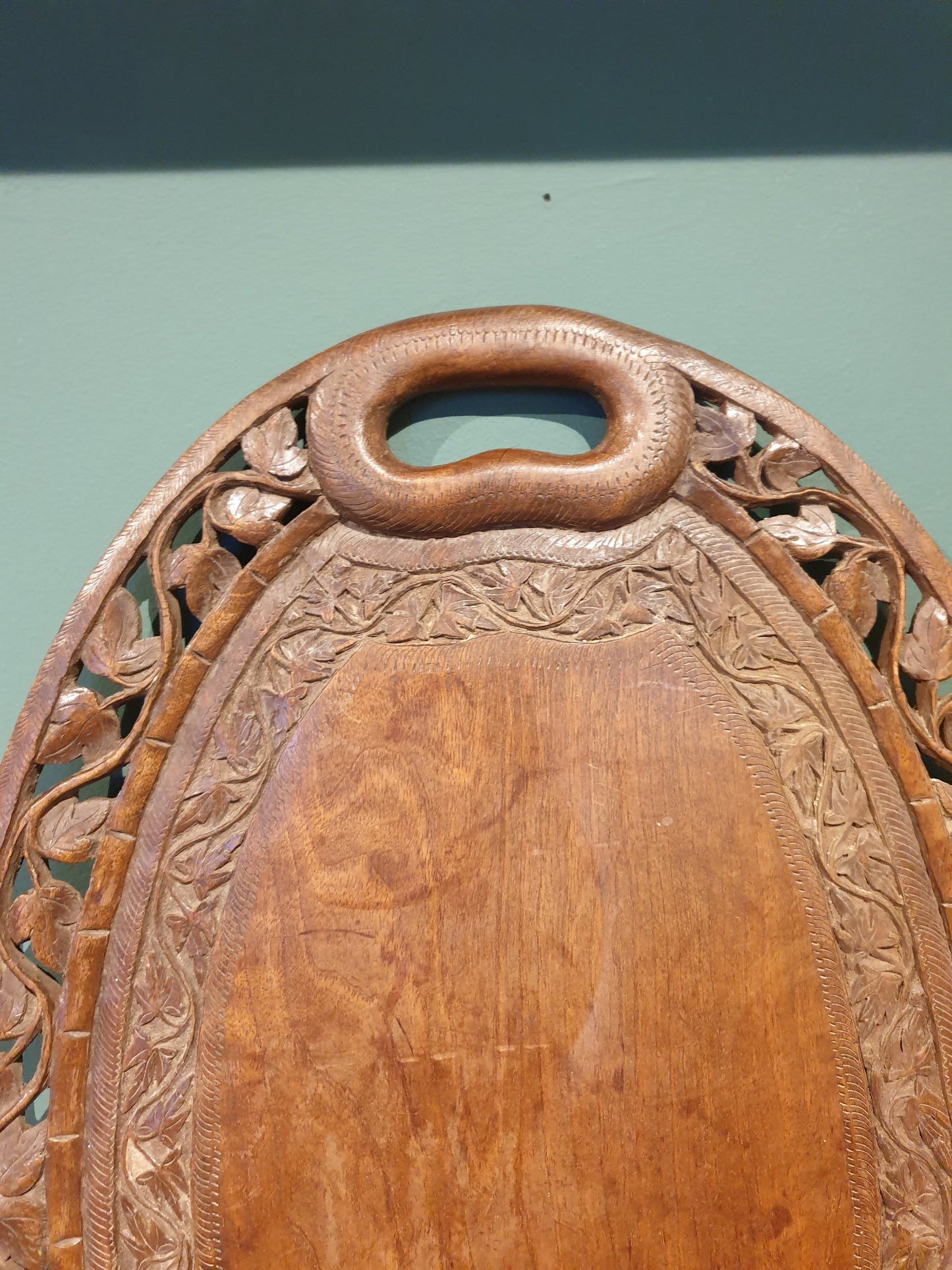 Carved vintage wooden drinks tray