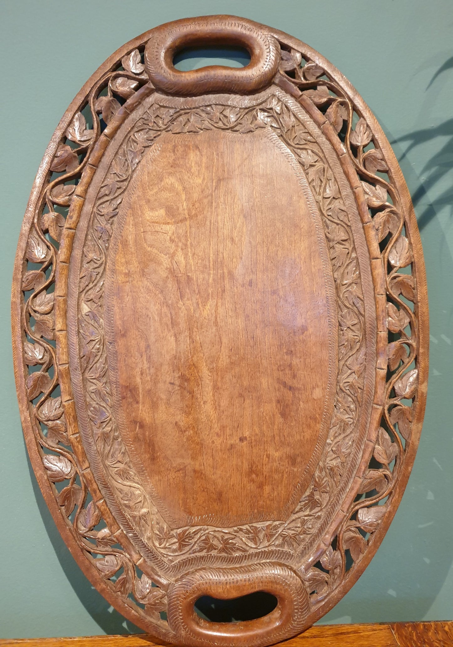 Carved vintage wooden drinks tray