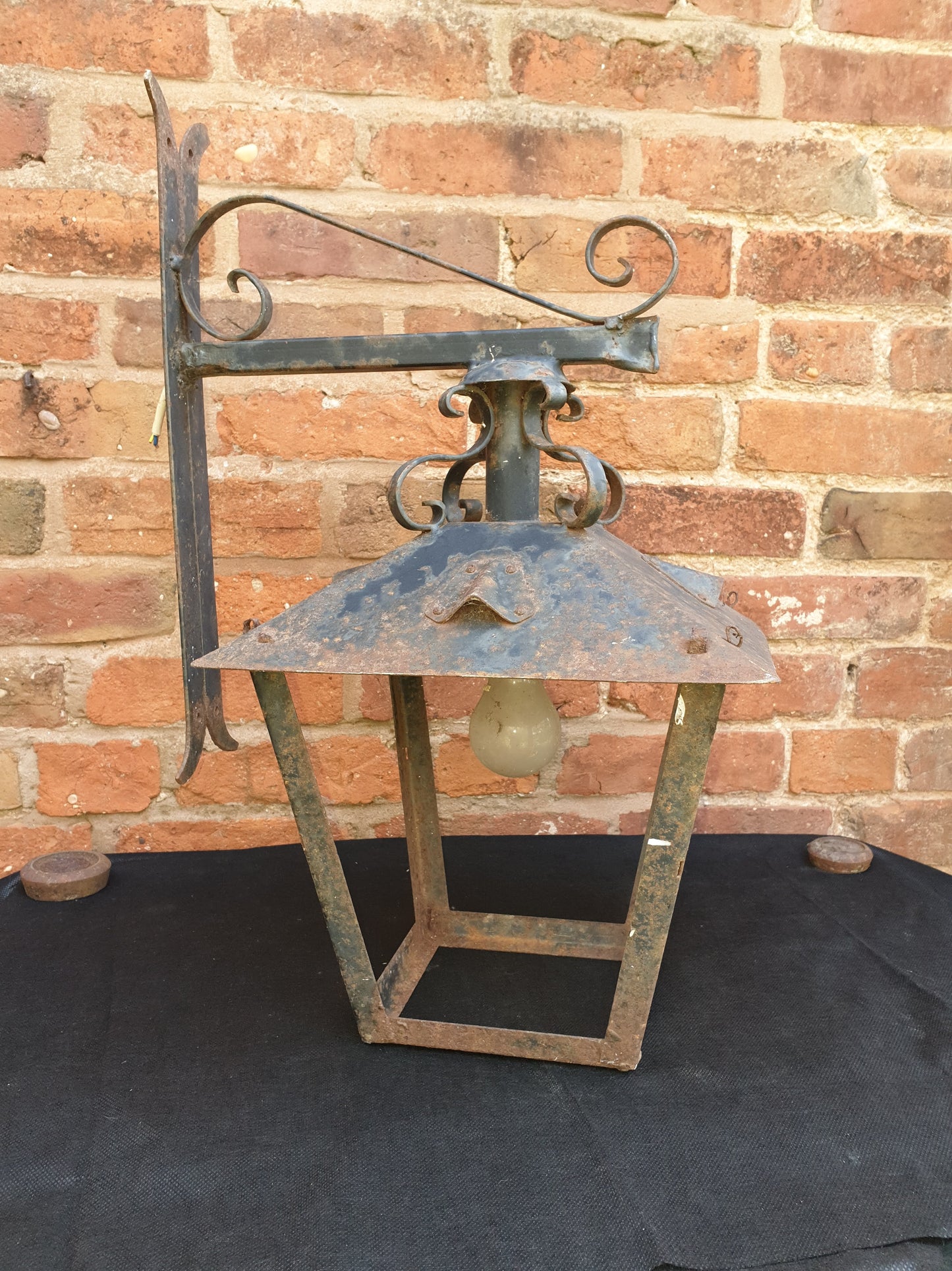 Antique wrought iron coach lamp