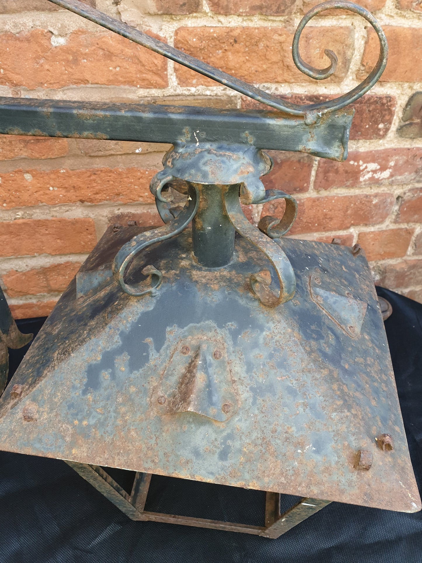 Antique wrought iron coach lamp