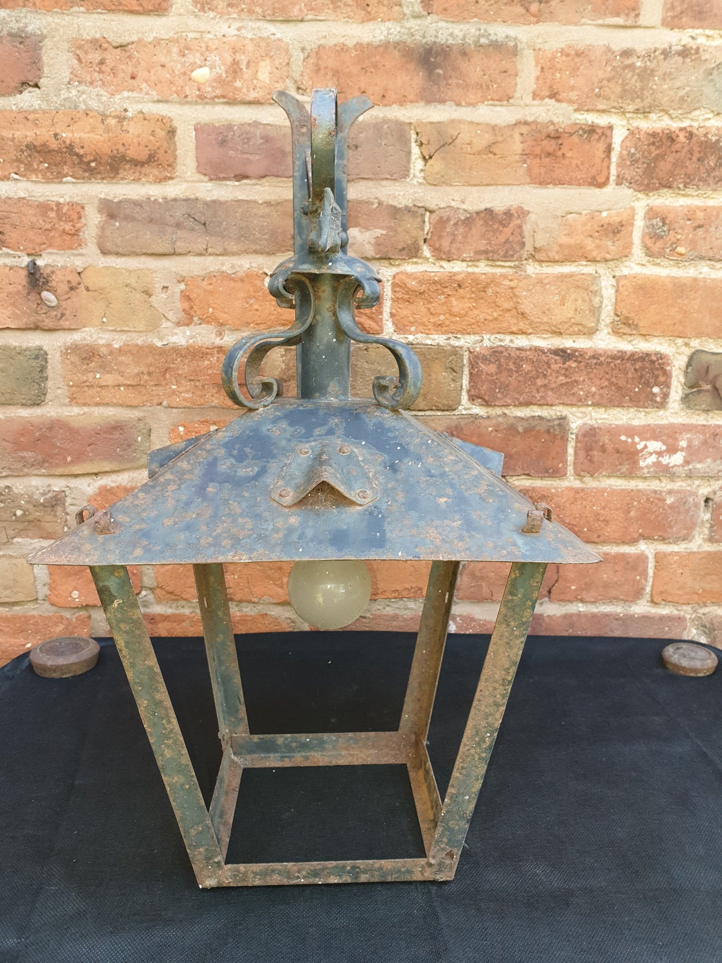 Antique wrought iron coach lamp
