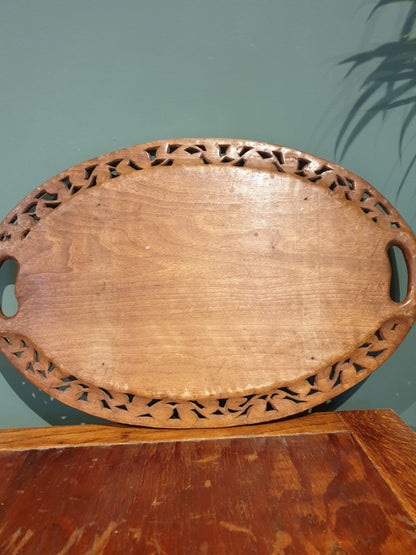 Carved vintage wooden drinks tray