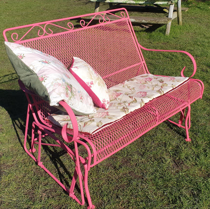 Vintage Metal Mesh Patio Glider Swing Bench - Pink Retro Garden Seat