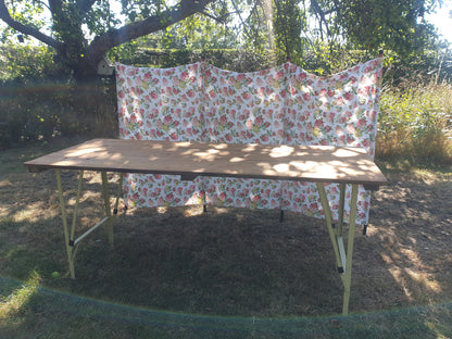 Vintage 3 plank trestle table with folding metal legs