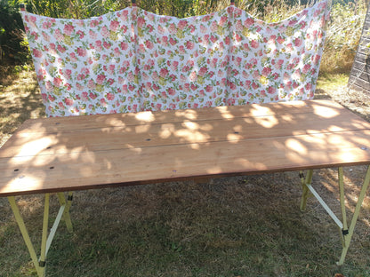 Vintage 3 plank trestle table with folding metal legs